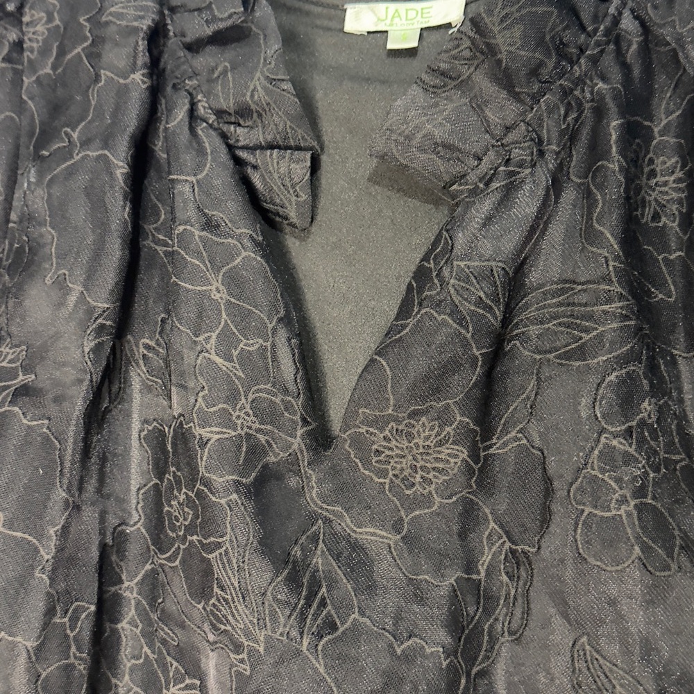 Jade Black Floral Appliqué V-Neck Blouse - Picture 2 of 6